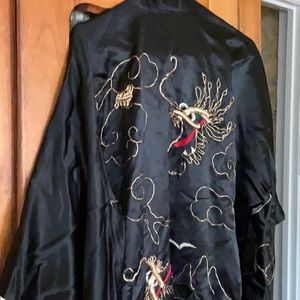 Vintage black satin kimono